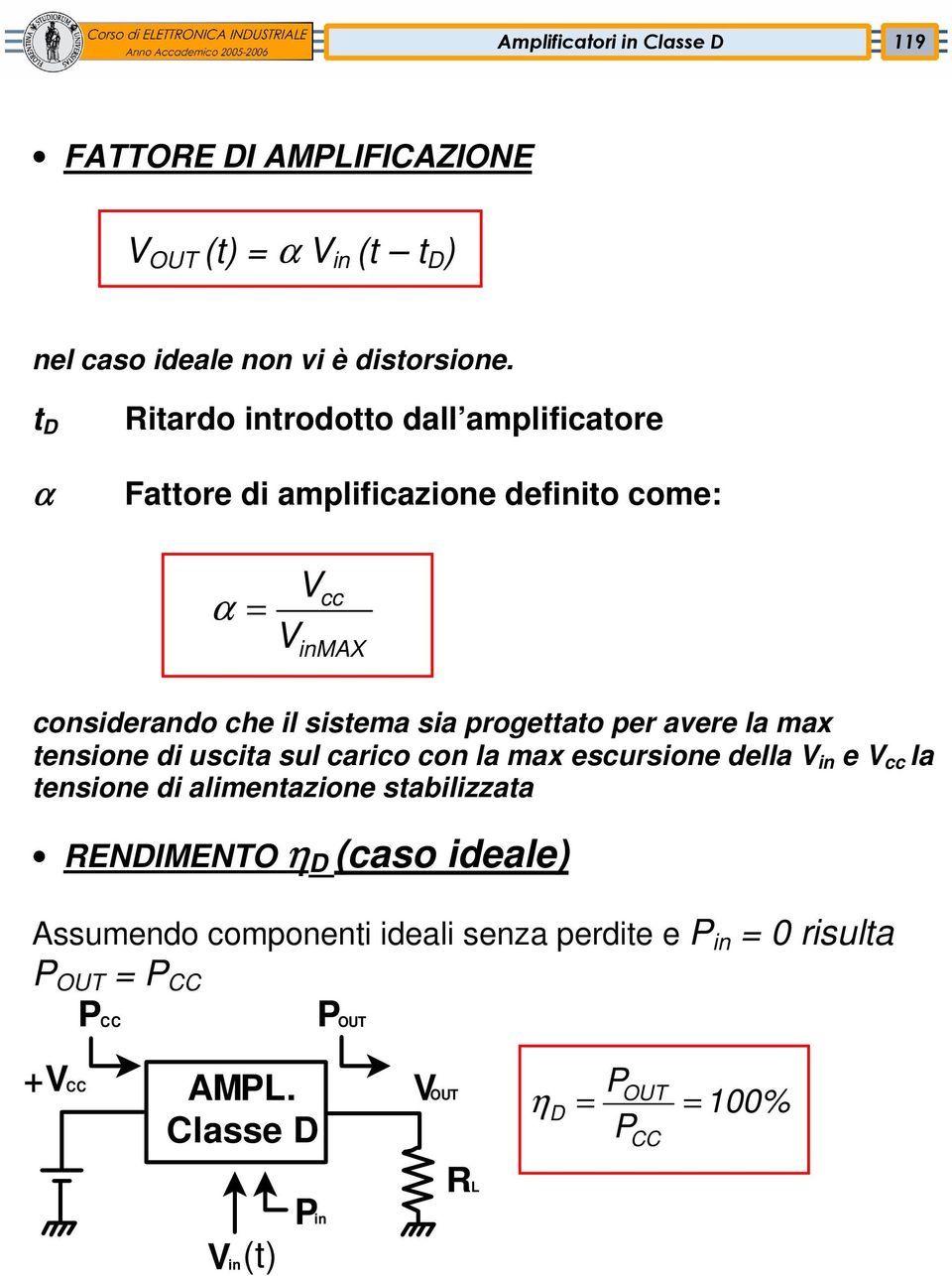 progettato per avere la max tensione di uscita sul carico con la max escursione della V in e V cc la tensione di alimentazione