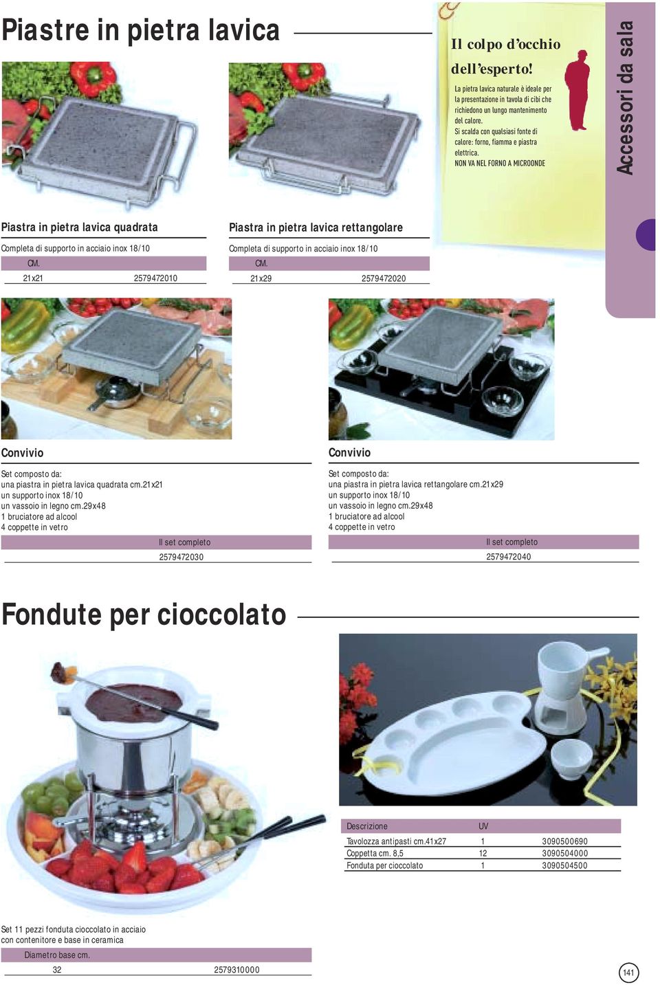 NON VA NEL FORNO A MICROONDE Accessori da sala Piastra in pietra lavica quadrata Completa di supporto in acciaio inox 18/10 CM.