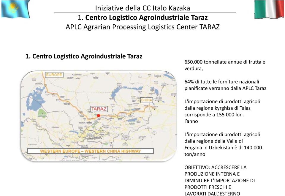 000 tonnellate annue di frutta e verdura, 64% di tutte le forniture nazionali pianificate verranno dalla APLC Taraz L'importazione di prodotti agricoli