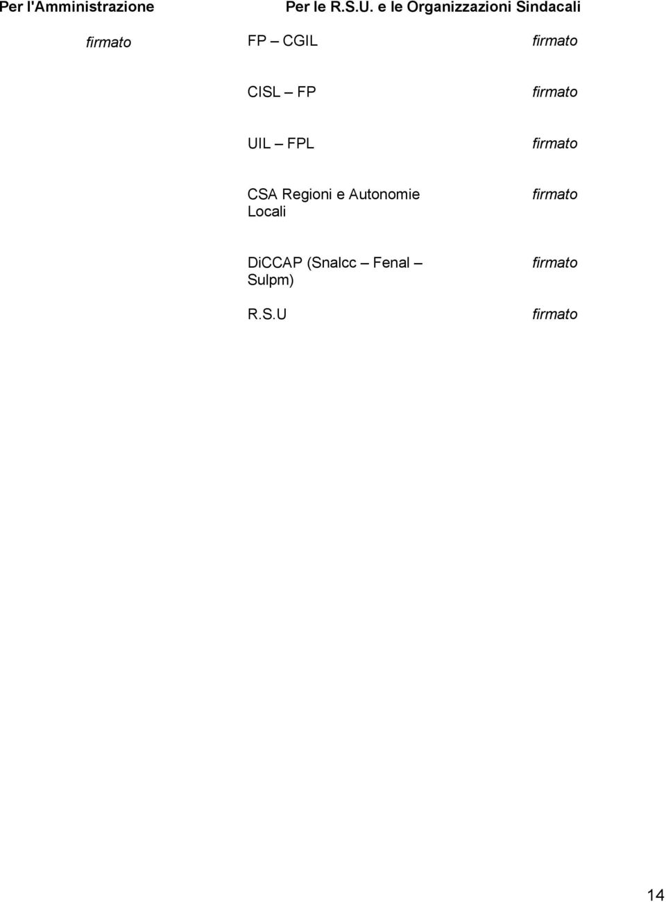 CISL FP firmato UIL FPL firmato CSA Regioni e