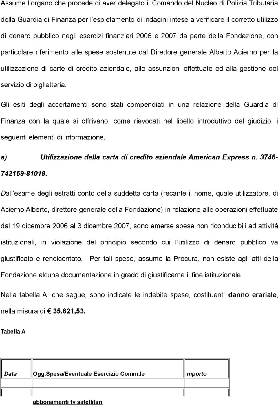 credito aziendale, alle assunzioni effettuate ed alla gestione del servizio di biglietteria.