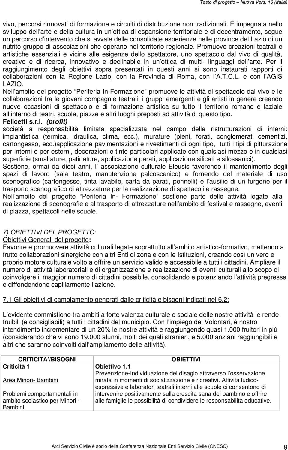 province del Lazio di un nutrito gruppo di associazioni che operano nel territorio regionale.