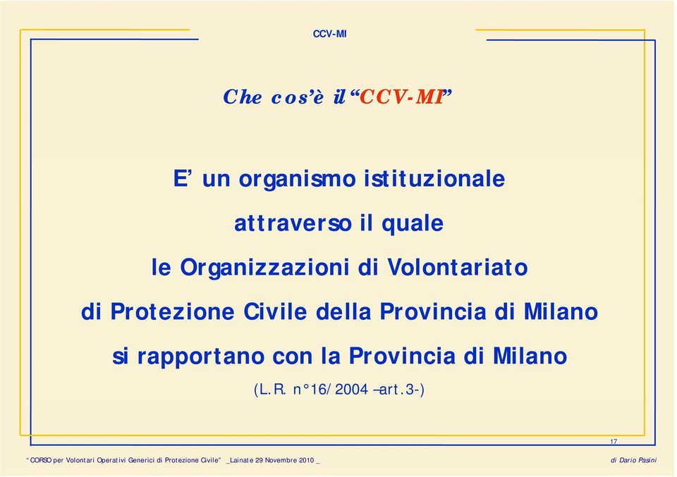 di Protezione Civile della Provincia di Milano si