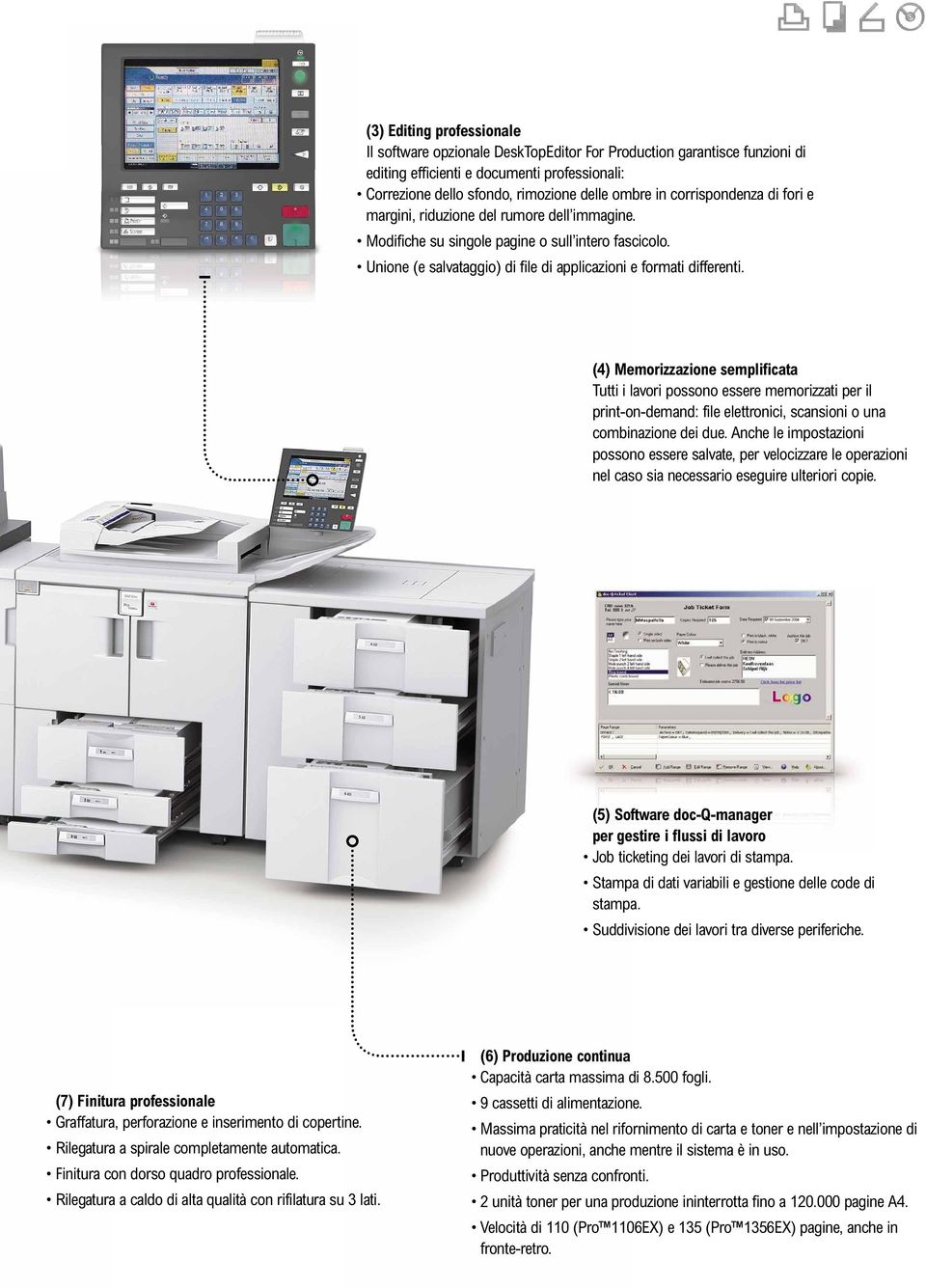 (4) Memorizzazione semplificata Tutti i lavori possono essere memorizzati per il print-on-demand: file elettronici, scansioni o una combinazione dei due.