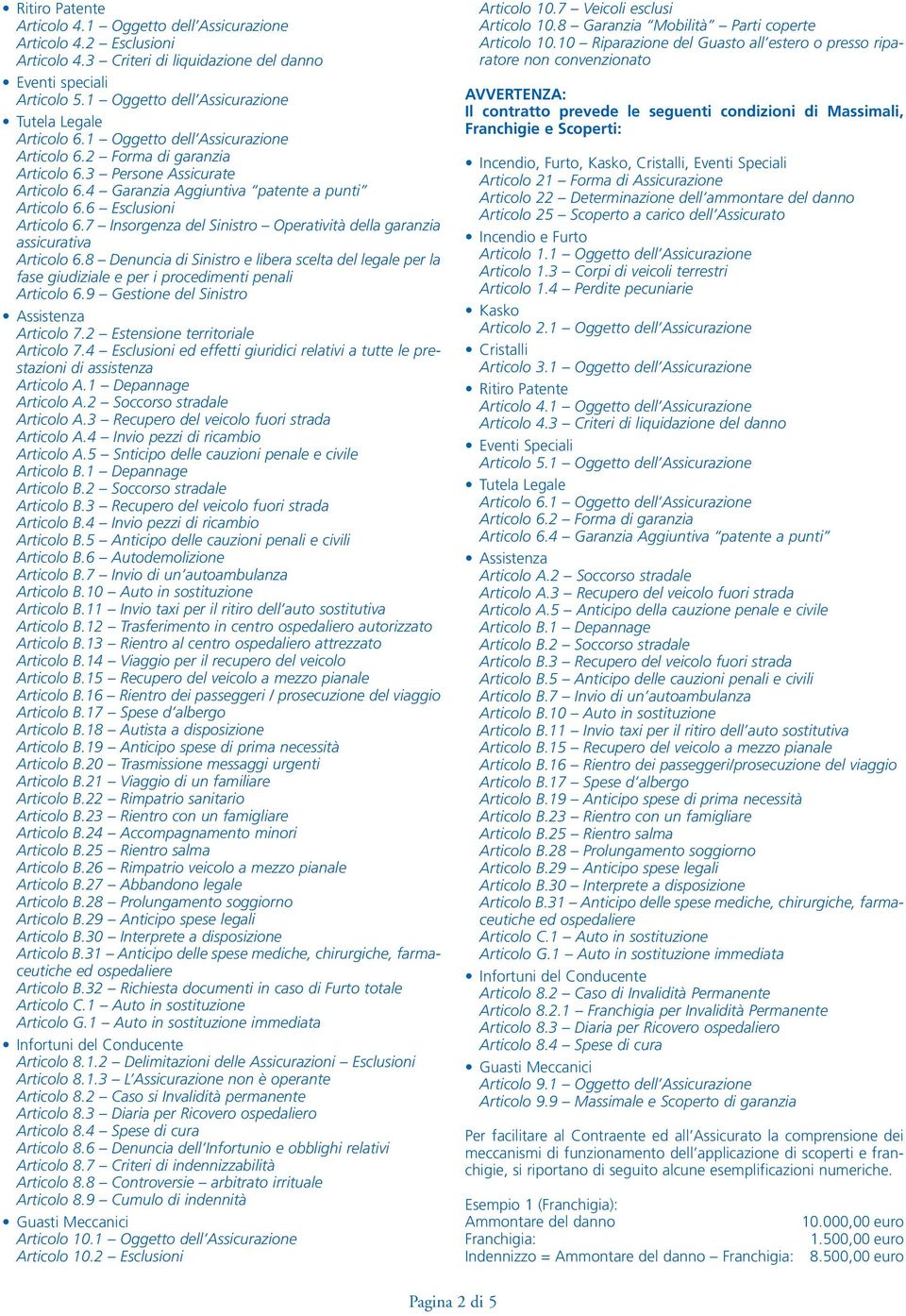 4 Garanzia Aggiuntiva patente a punti Articolo 6.6 Esclusioni Articolo 6.7 Insorgenza del Sinistro Operatività della garanzia assicurativa Articolo 6.