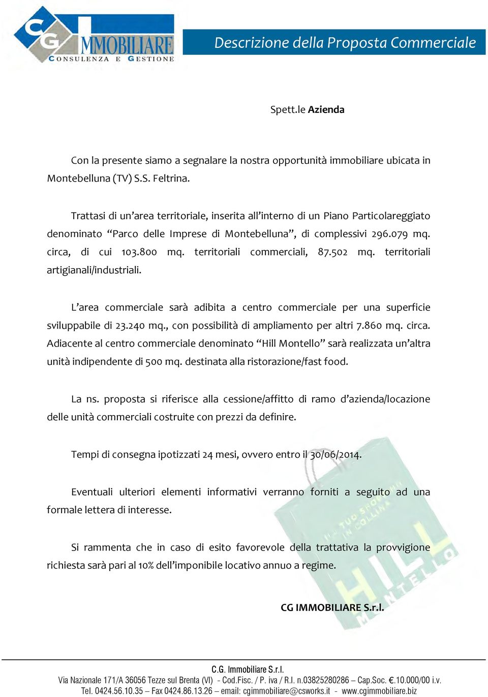 territoriali commerciali, 87.502 mq. territoriali artigianali/industriali. L area commerciale sarà adibita a centro commerciale per una superficie sviluppabile di 23.240 mq.