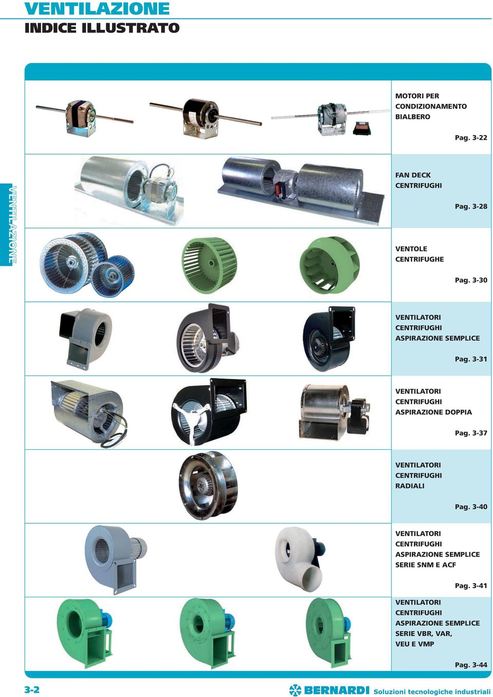 3-30 VENTILATORI CENTRIFUGHI ASPIRAZIONE SEMPLICE Pag. 3-31 VENTILATORI CENTRIFUGHI ASPIRAZIONE DOPPIA Pag.