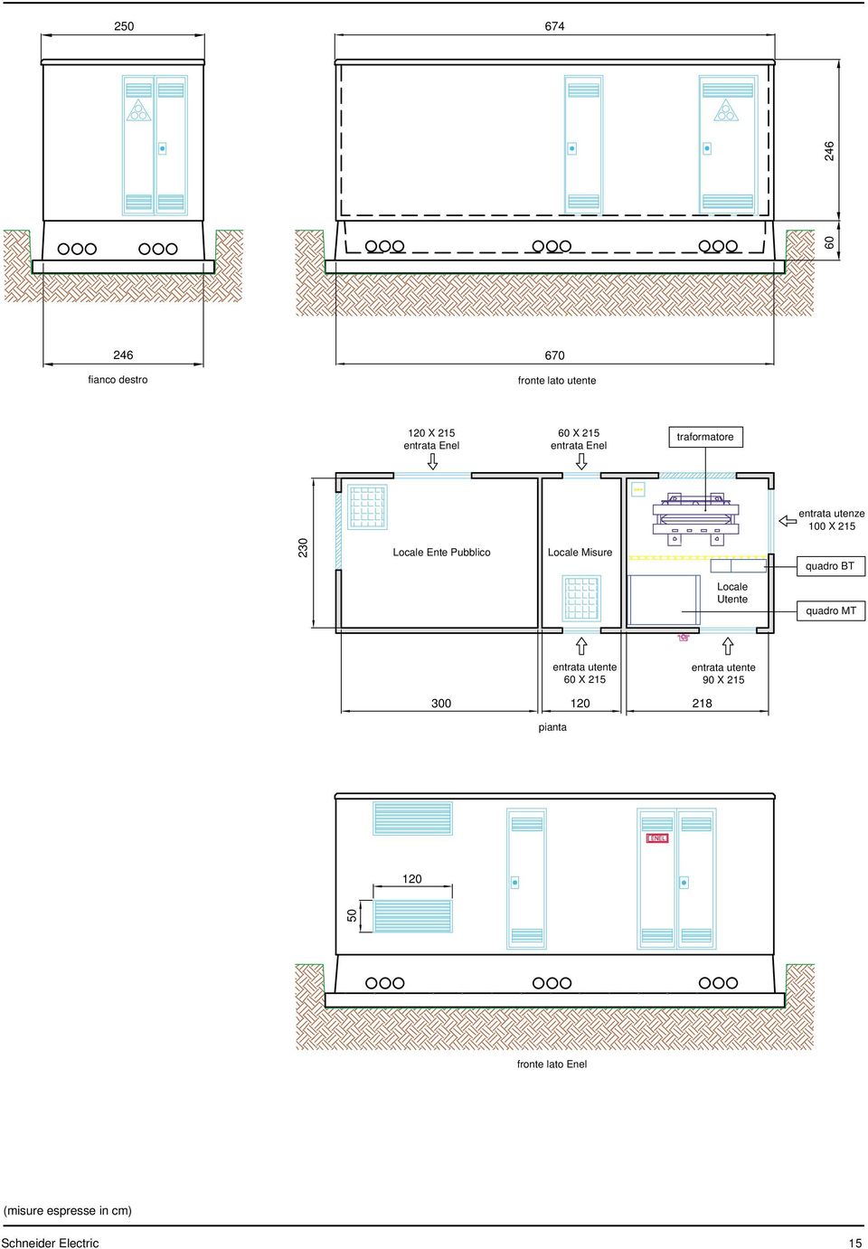 Pubblico Locale Misure quadro BT Locale Utente quadro MT 60 X 215 90 X 215 300