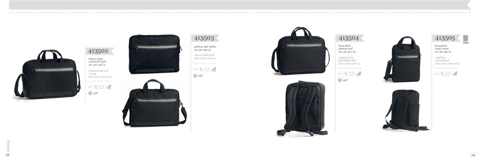 40 x 31 x 13 computer bag & backpack 15.6 inch. 15¾ x 12¼ x 5 borsa porta i-pad e zaino cm.