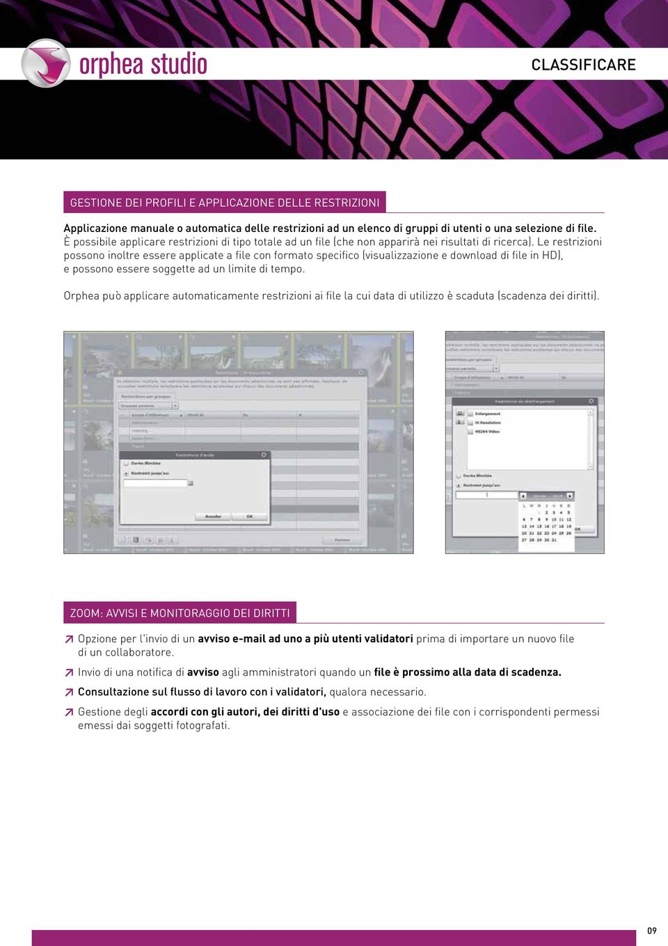 Le restrizioni possono inoltre essere applicate a file con formato specifico (visualizzazione e download di file in HD), e possono essere soggette ad un limite di tempo.