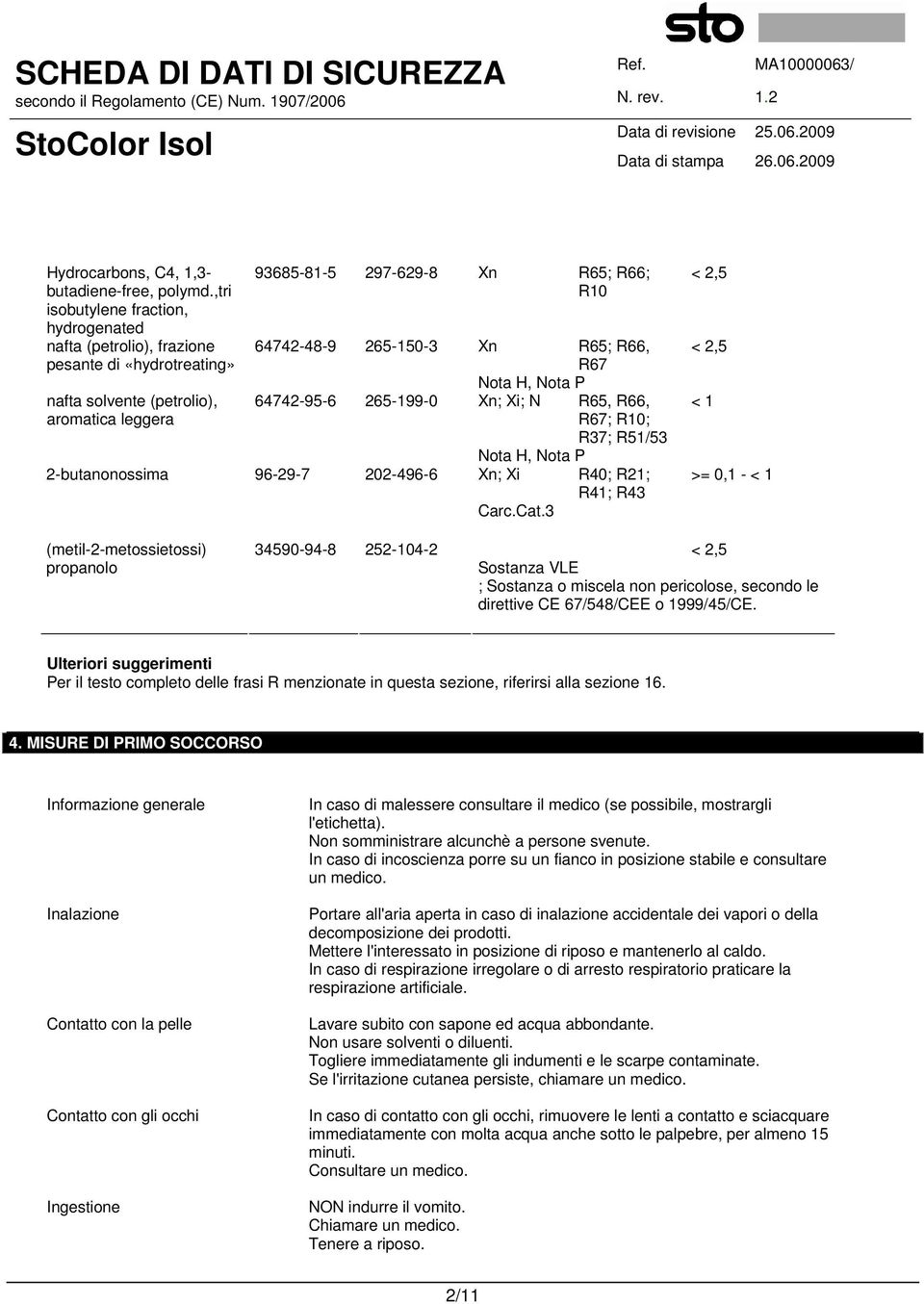 265-199-0 2-butanonossima 96-29-7 202-496-6 Xn R65; R66; R10 Xn R65; R66, R67 Nota H, Nota P Xn; Xi; N R65, R66, R67; R10; R37; R51/53 Nota H, Nota P Xn; Xi R40; R21; R41; R43 Carc.Cat.