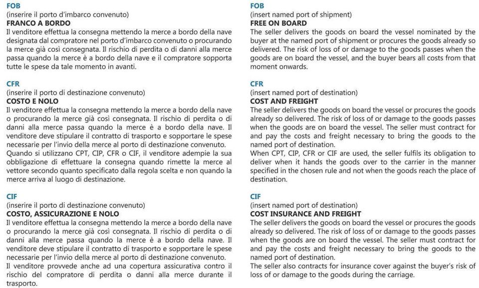 (inserire il porto di destinazione convenuto) COSO E NOLO o procurando la merce già così consegnata. Il rischio di perdita o di danni alla merce passa quando la merce è a bordo della nave.
