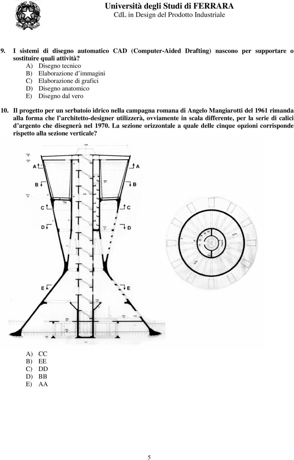 Il progetto per un serbatoio idrico nella campagna romana di Angelo Mangiarotti del 1961 rimanda alla forma che l architetto-designer utilizzerà,