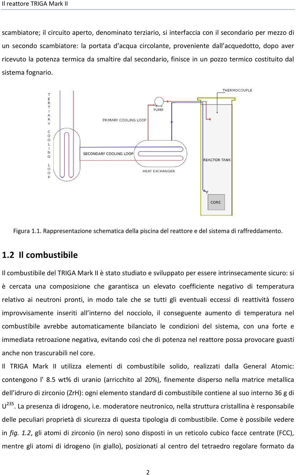 1. Rappresentazione schematica della piscina del reattore e del sistema di raffreddamento. 1.