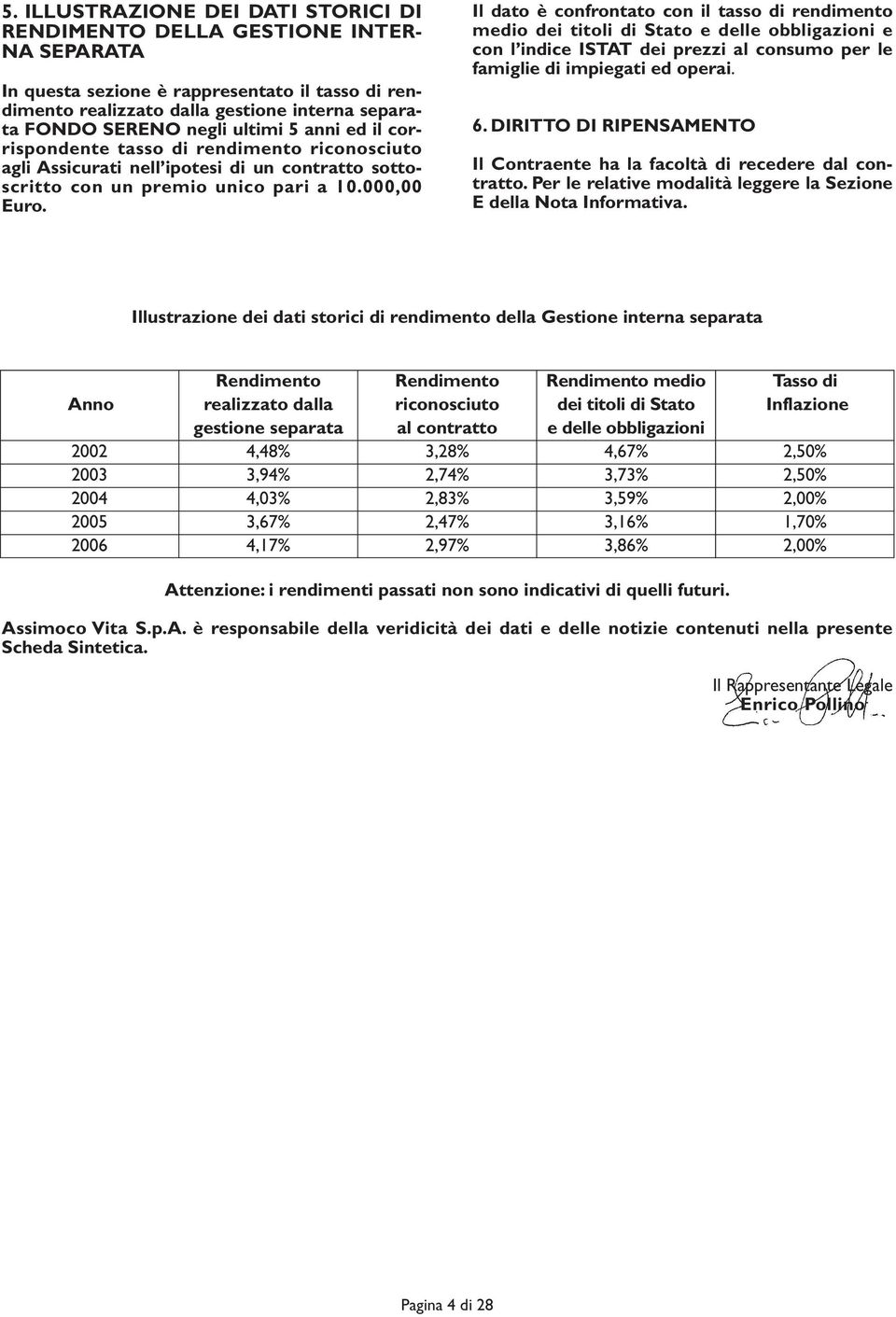 Il dato è confrontato con il tasso di rendimento medio dei titoli di Stato e delle obbligazioni e con l indice ISTAT dei prezzi al consumo per le famiglie di impiegati ed operai. 6.