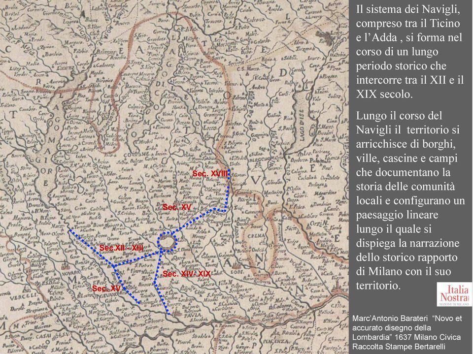XIV- XIX Lungo il corso del Navigli il territorio si arricchisce di borghi, ville, cascine e campi che documentano la storia delle comunità