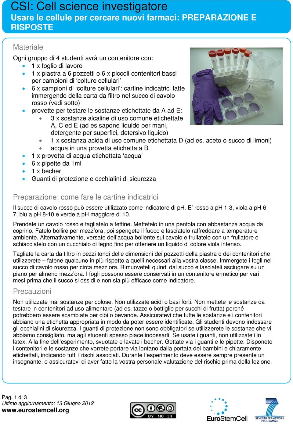 testare le sostanze etichettate da A ad E: 3 x sostanze alcaline di uso comune etichettate A, C ed E (ad es sapone liquido per mani, detergente per superfici, detersivo liquido) 1 x sostanza acida di