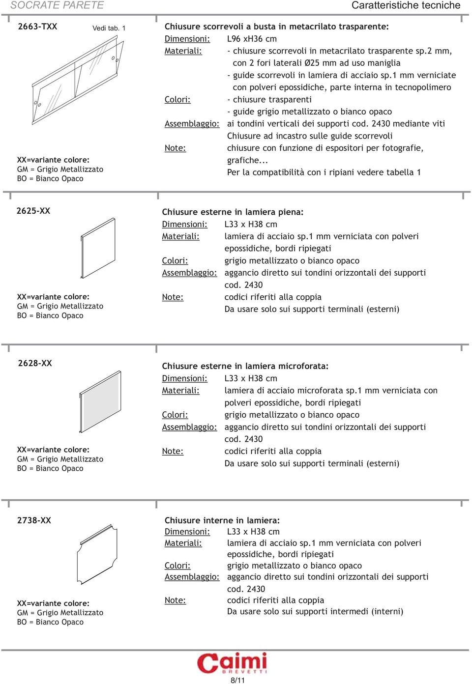 grafiche... Per la compatibilità con i ripiani vedere tabella 1 2625-XX Chiusure esterne in lamiera piena: Dimensioni: L33 x H38 cm Materiali: lamiera di acciaio sp.