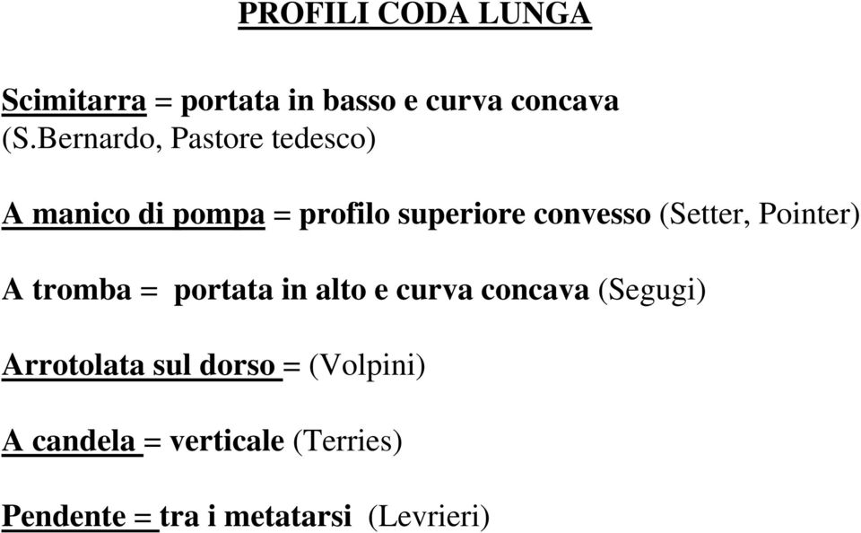 (Setter, Pointer) A tromba = portata in alto e curva concava (Segugi)