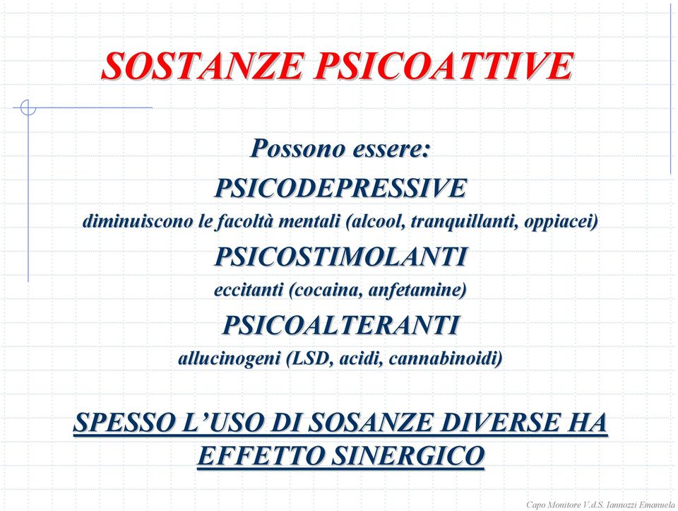 eccitanti (cocaina, anfetamine) PSICOALTERANTI allucinogeni (LSD,