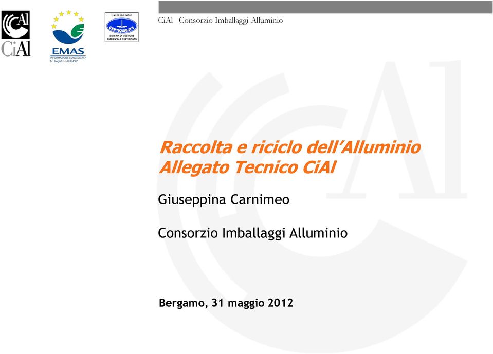 Alluminio Allegato Tecnico CiAl Giuseppina