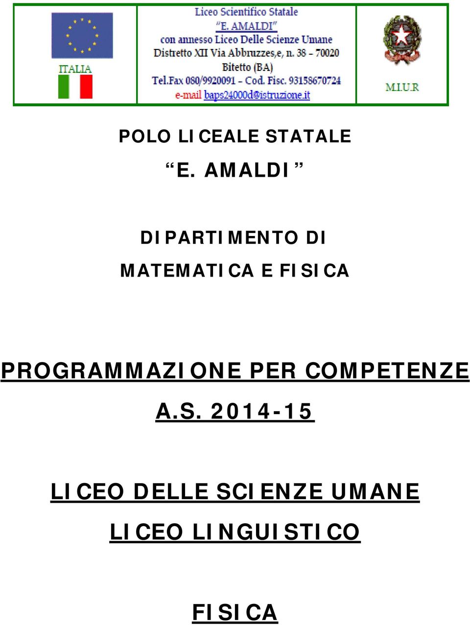 FISICA PROGRAMMAZIONE PER COMPETENZE A.