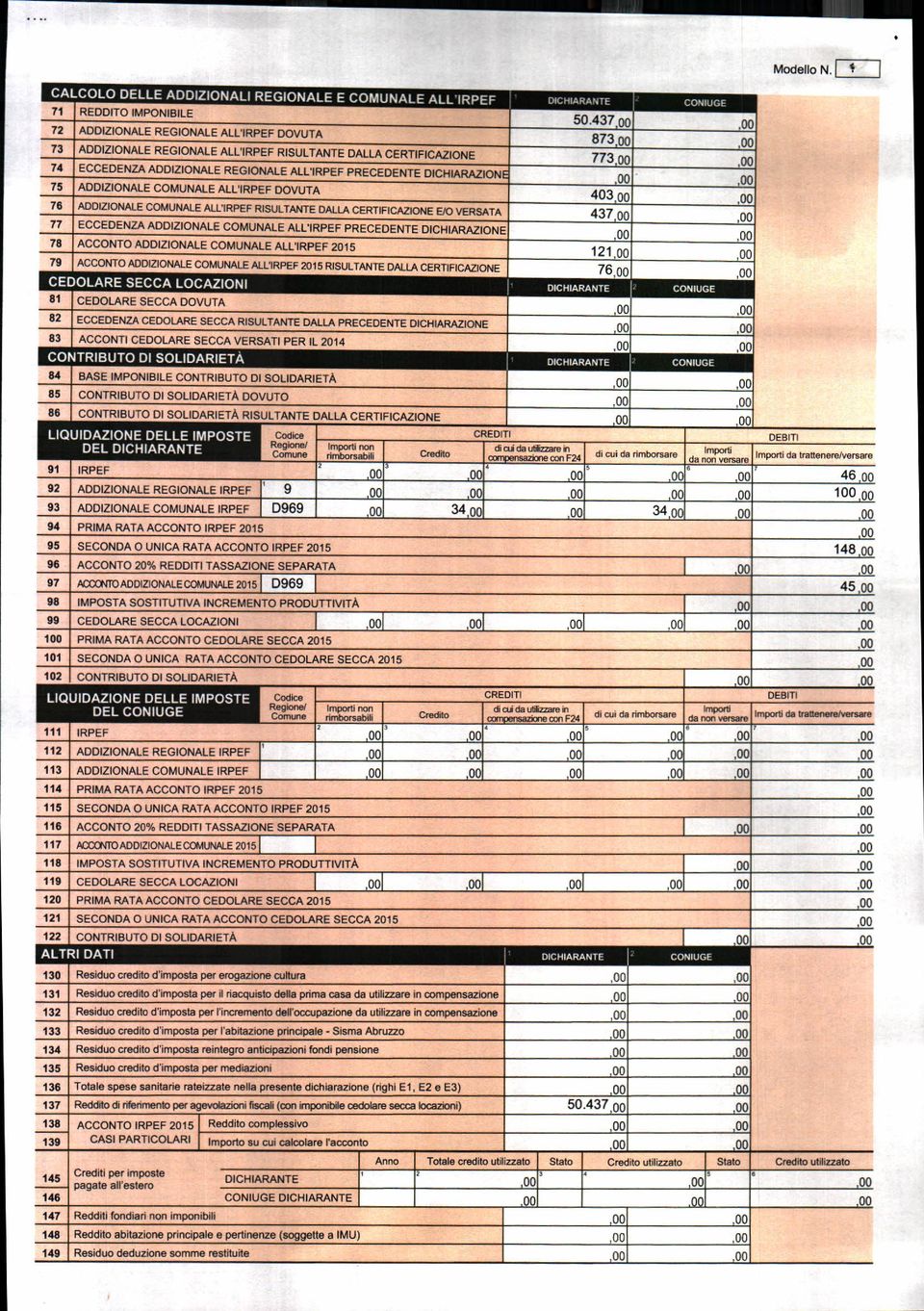 COMUNALE ALL' 05 ACCONTO ADDIZIONALE COMUNALE ALL' 05 RISULTANTE DALLA CERTIFICAZIONE D O L A R E S E C C A L O CA Z I O NI 0q00M- 50.47 87 7 7 40 4 7 76, 0 0 Mdell N.