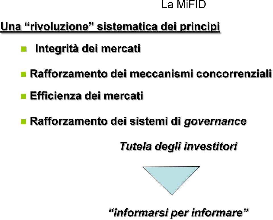 concorrenziali Efficienza dei mercati Rafforzamento dei