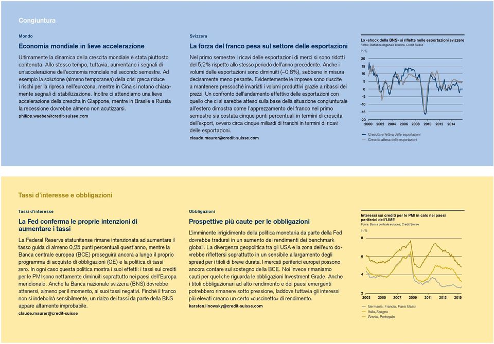 Ad esempio la soluzione (almeno temporanea) della crisi greca riduce i rischi per la ripresa nell eurozona, mentre in Cina si notano chiaramente segnali di stabilizzazione.