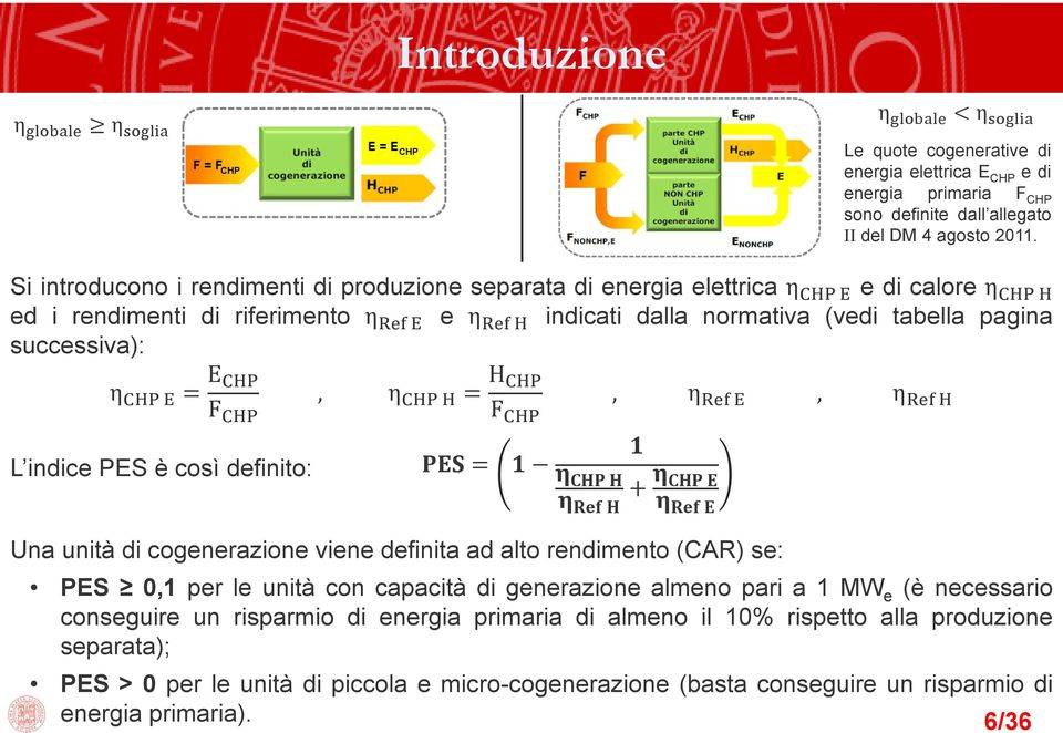 E F, η H F, η, η L indice PES è così definito: Una unità di cogenerazione viene definita ad alto rendimento (CAR) se: PES 0,1 per le unità con capacità di generazione almeno pari a 1 MW