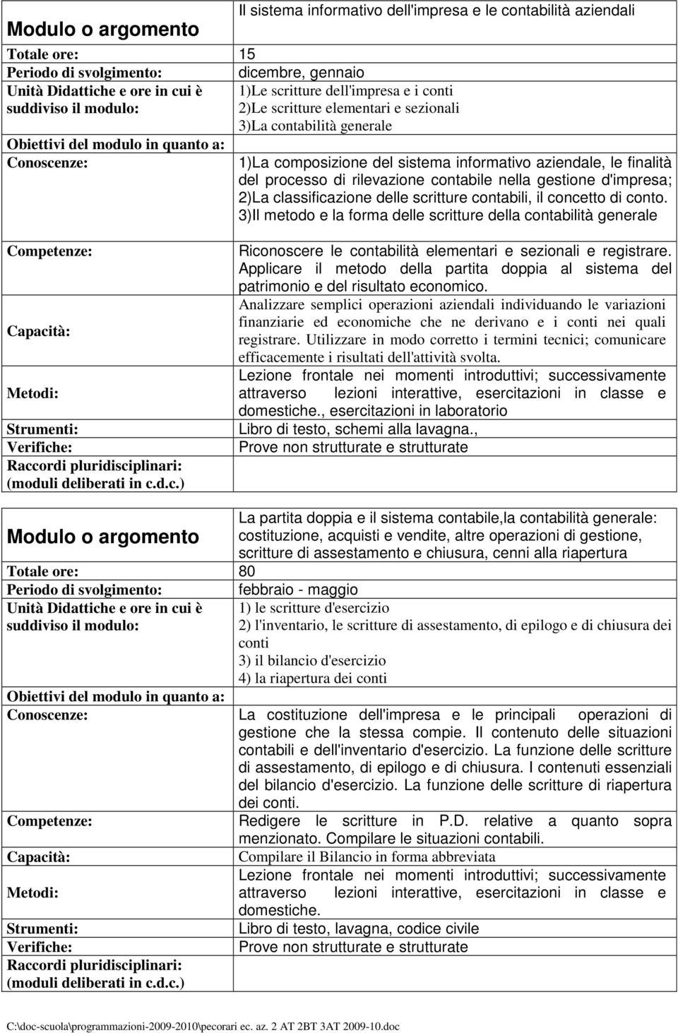 contabili, il concetto di conto. 3)Il metodo e la forma delle scritture della contabilità generale Riconoscere le contabilità elementari e sezionali e registrare.