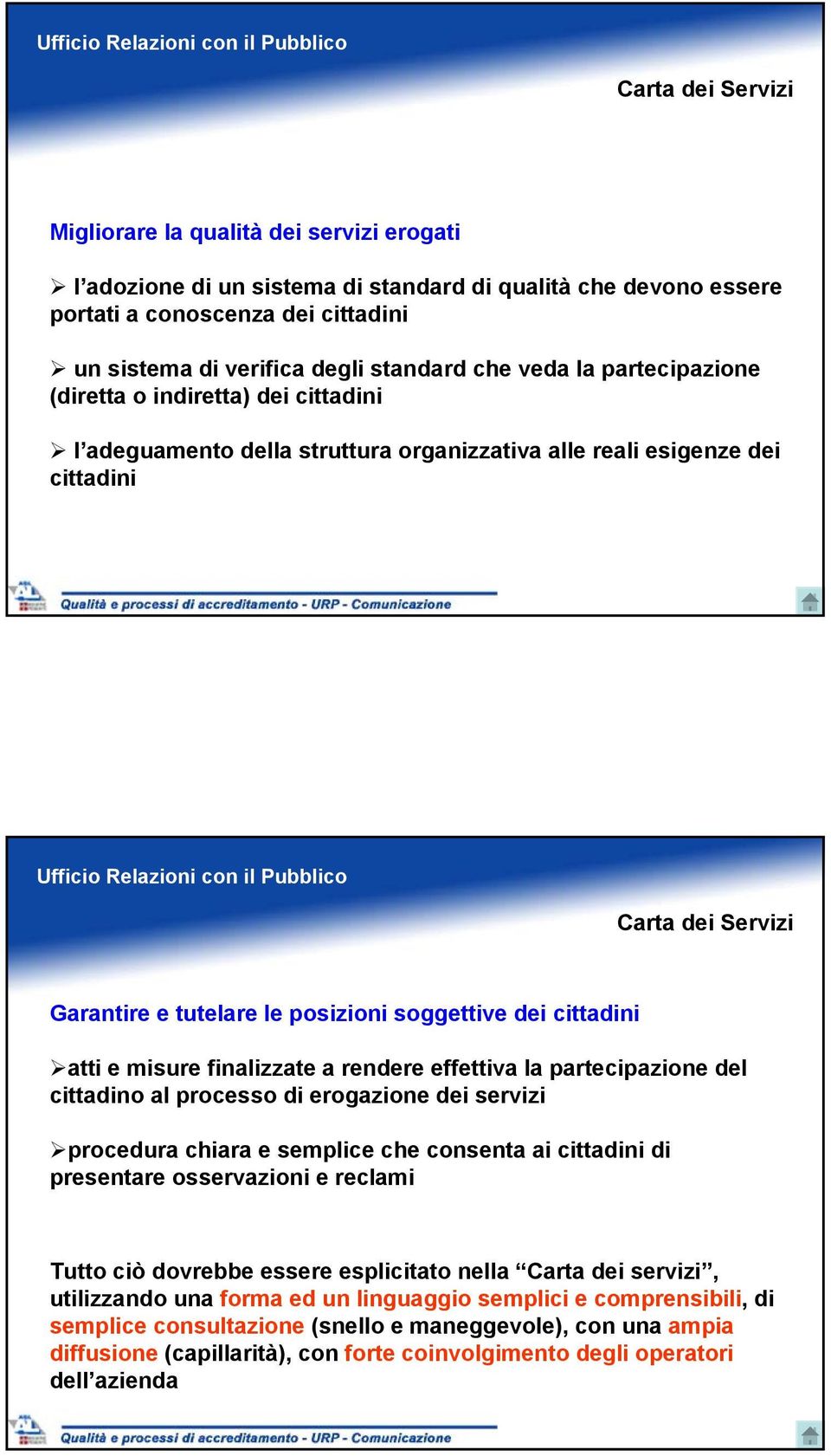 il Pubblico Carta dei Servizi Garantire e tutelare le posizioni soggettive dei cittadini atti e misure finalizzate a rendere effettiva la partecipazione del cittadino al processo di erogazione dei