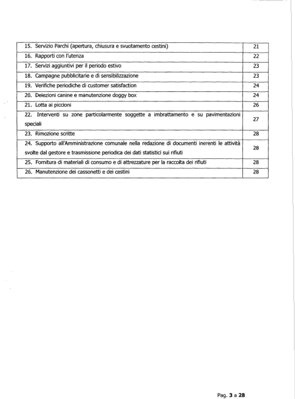 Interventi su zone particolarmente soggette a imbratta mento e su pavimentazioni speciali 27 23. Rimozione scritte 28 24.