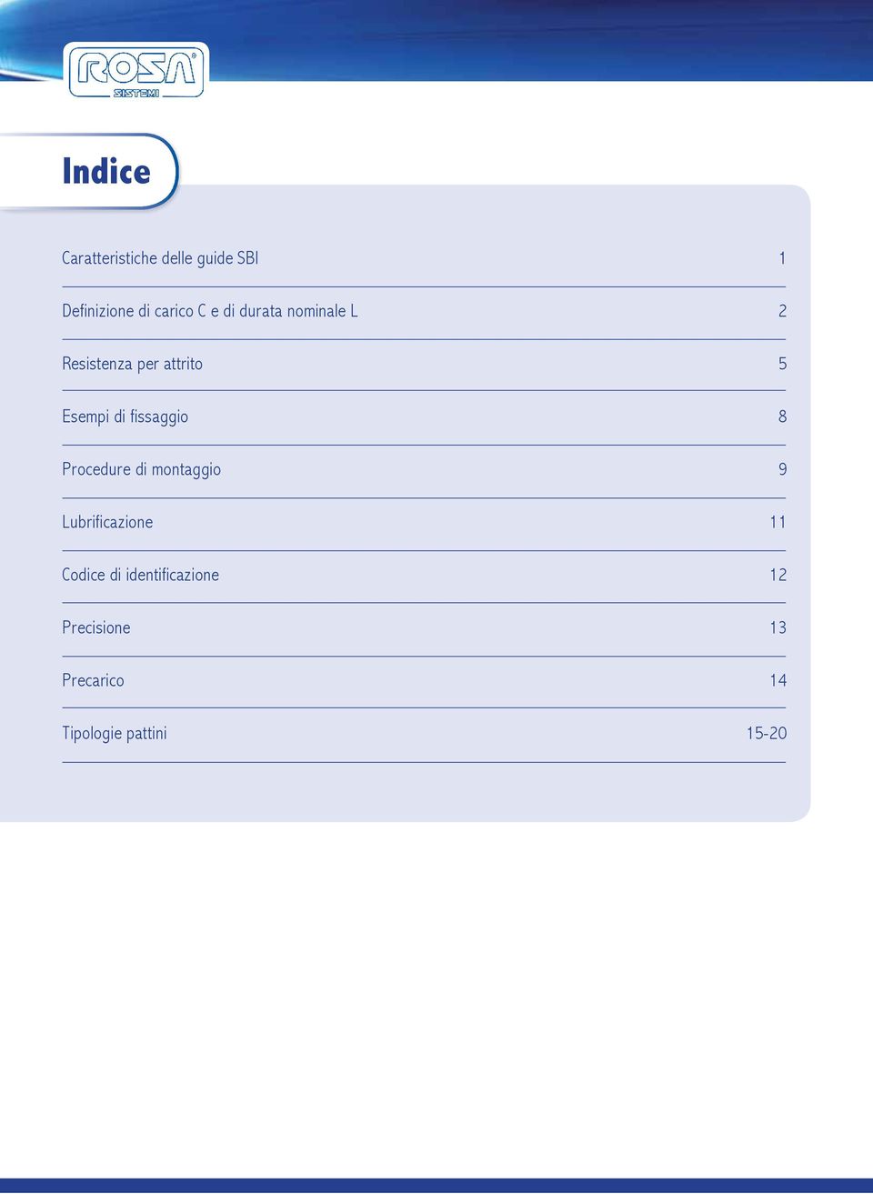 fissaggio 8 Procedure di montaggio 9 Lubrificazione 11 Codice di