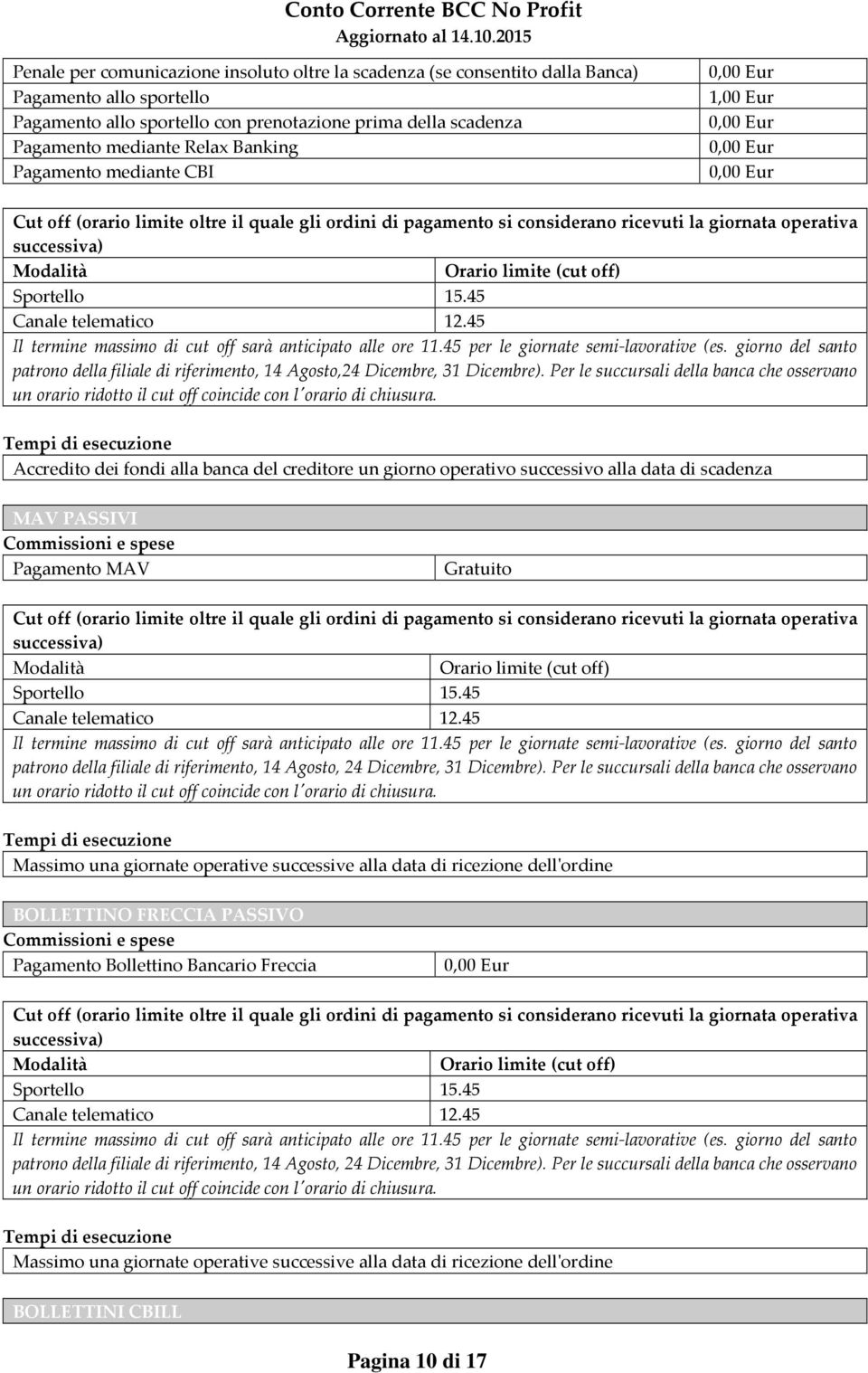 Sportello 15.45 Canale telematico 12.45 Il termine massimo di cut off sarà anticipato alle ore 11.45 per le giornate semi-lavorative (es.