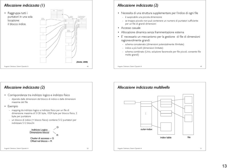 un file di grandi dimensioni Accesso casuale Allocazione dinamica senza frammentazione esterna E necessario un meccanismo per la gestione di file di dimensioni ragionevolmente grandi: - schema