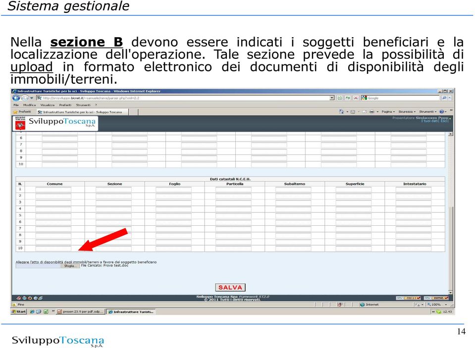 Tale sezione prevede la possibilità di upload in formato