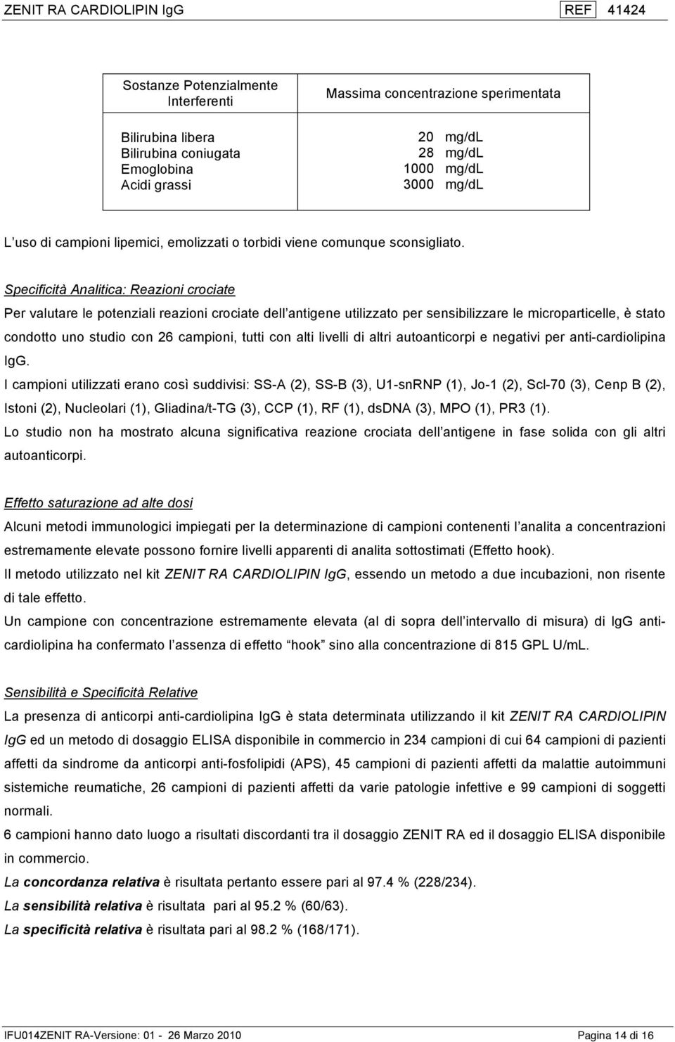 Specificità Analitica: Reazioni crociate Per valutare le potenziali reazioni crociate dell antigene utilizzato per sensibilizzare le microparticelle, è stato condotto uno studio con 26 campioni,