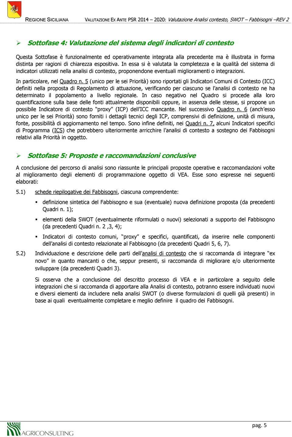 In essa si è valutata la completezza e la qualità del sistema di indicatori utilizzati nella analisi di contesto, proponendone eventuali miglioramenti o integrazioni. In particolare, nel Quadro n.