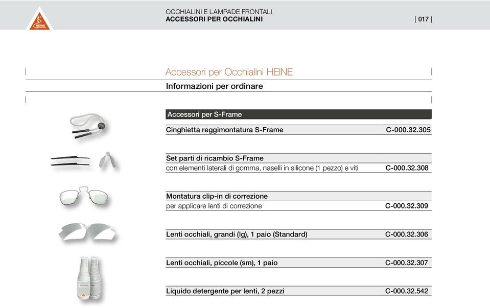 305 Set parti di ricambio S-Frame con elementi laterali di gomma, naselli in silicone (1 pezzo) e viti C-000.32.