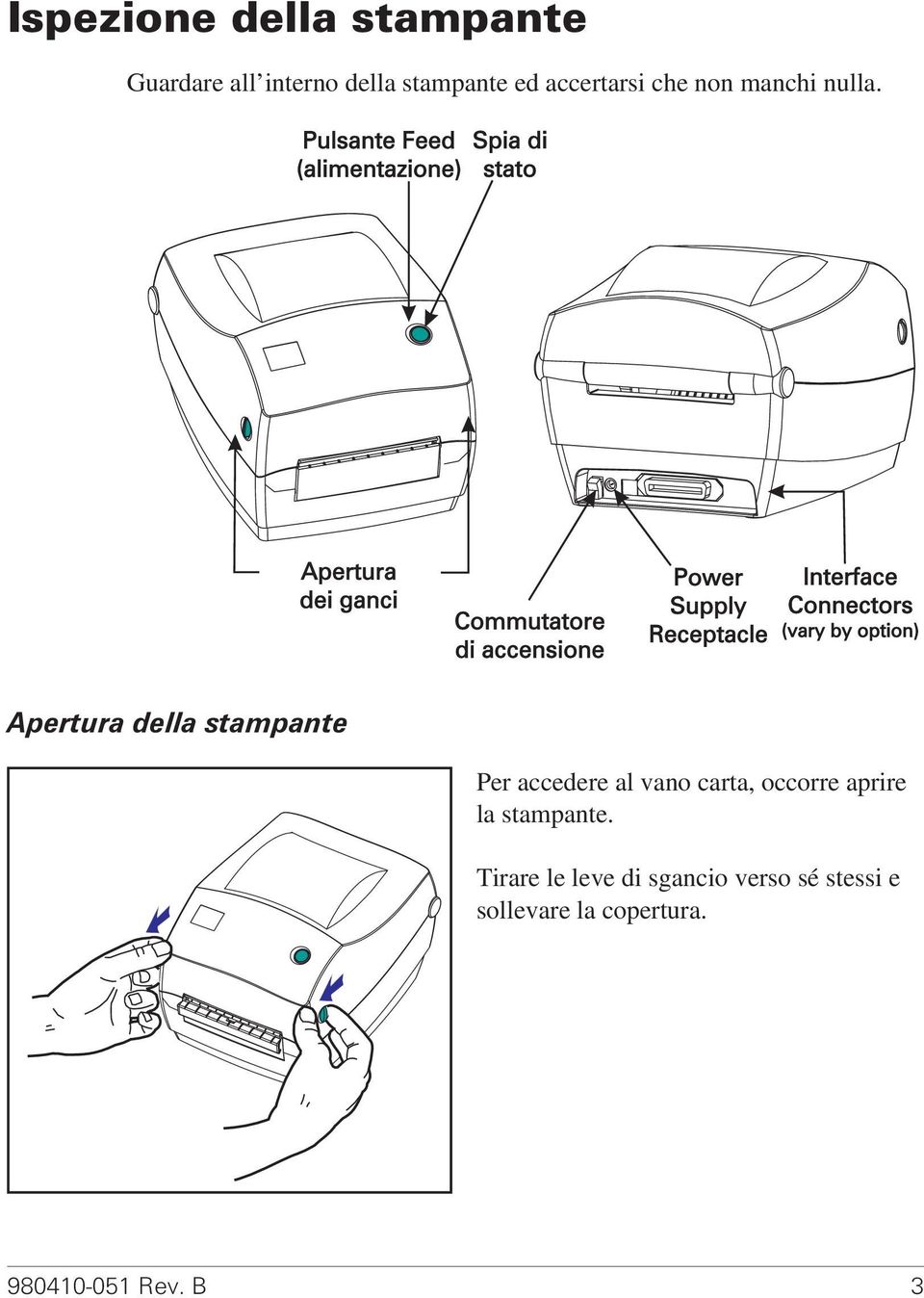 Apertura della stampante Per accedere al vano carta, occorre