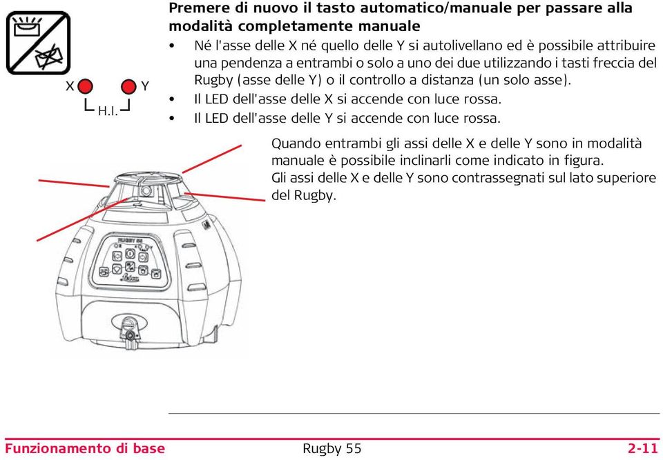 possibile attribuire una pendenza a entrambi o solo a uno dei due utilizzando i tasti freccia del Rugby (asse delle Y) o il controllo a distanza (un solo asse).