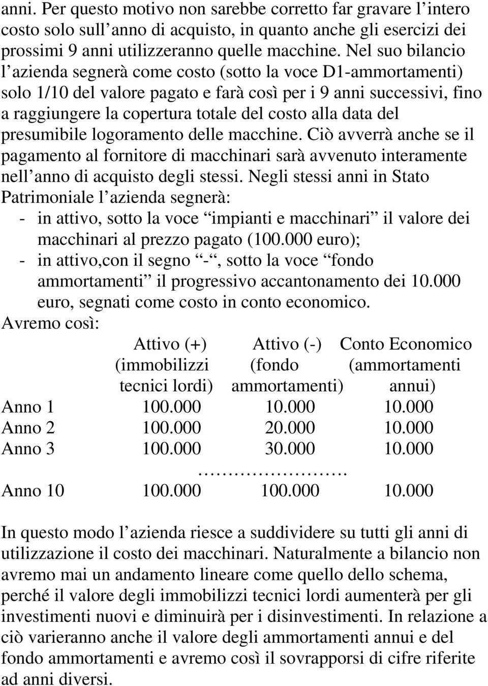 data del presumibile logoramento delle macchine. Ciò avverrà anche se il pagamento al fornitore di macchinari sarà avvenuto interamente nell anno di acquisto degli stessi.