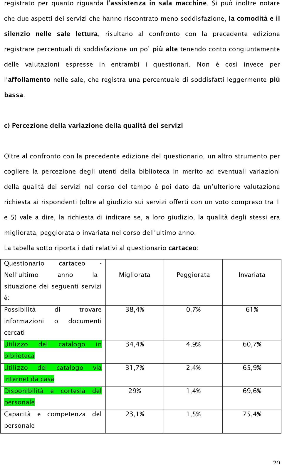 percentuali di soddisfazione un po più alte tenendo conto congiuntamente delle valutazioni espresse in entrambi i questionari.