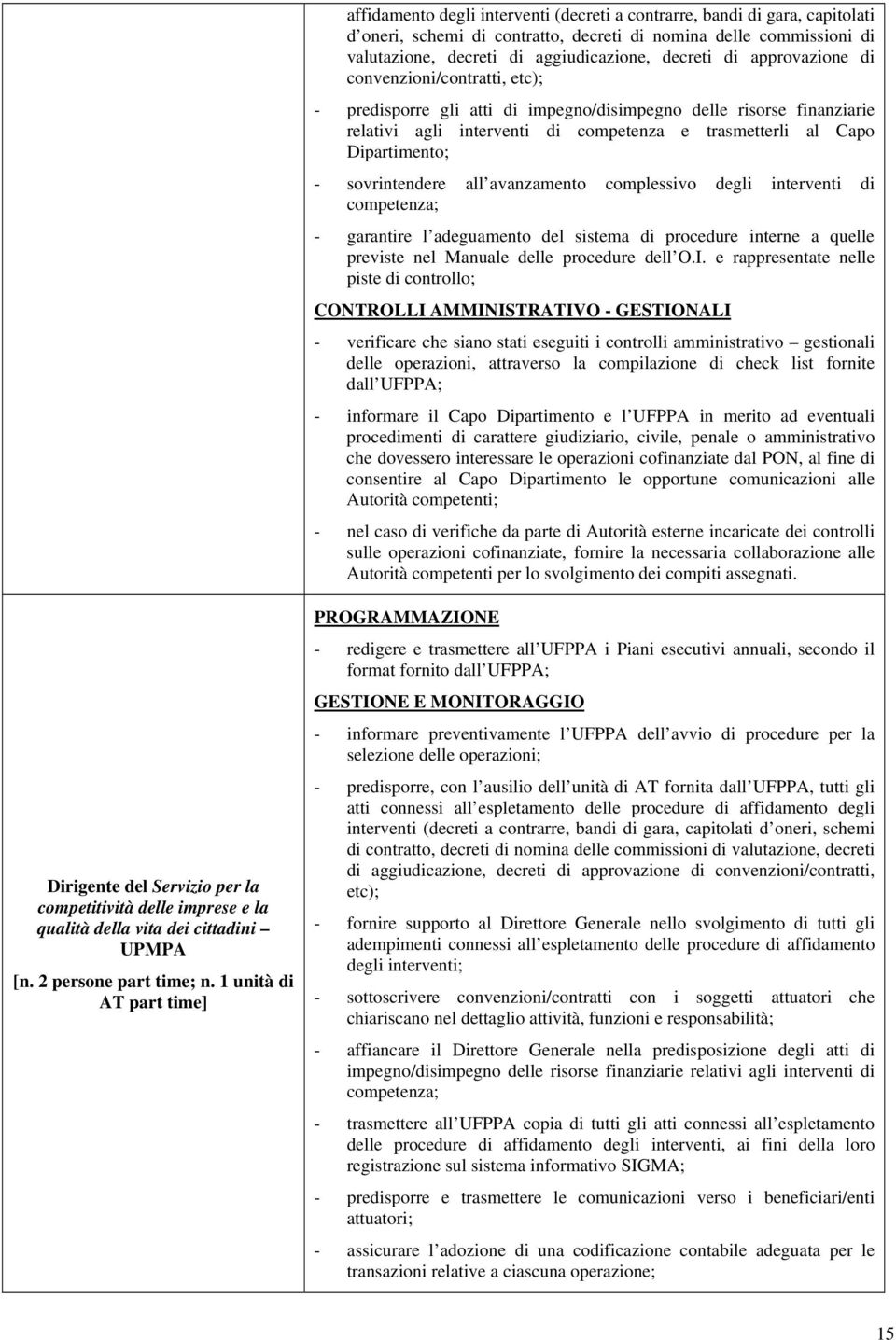 sovrintendere all avanzamento complessivo degli interventi di competenza; - garantire l adeguamento del sistema di procedure interne a quelle previste nel Manuale delle procedure dell O.I.