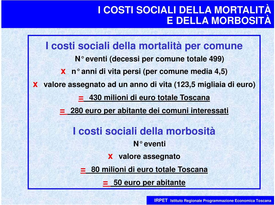 (123,5 migliaia di euro) = 430 milioni di euro totale Toscana = 280 euro per abitante dei comuni interessati I