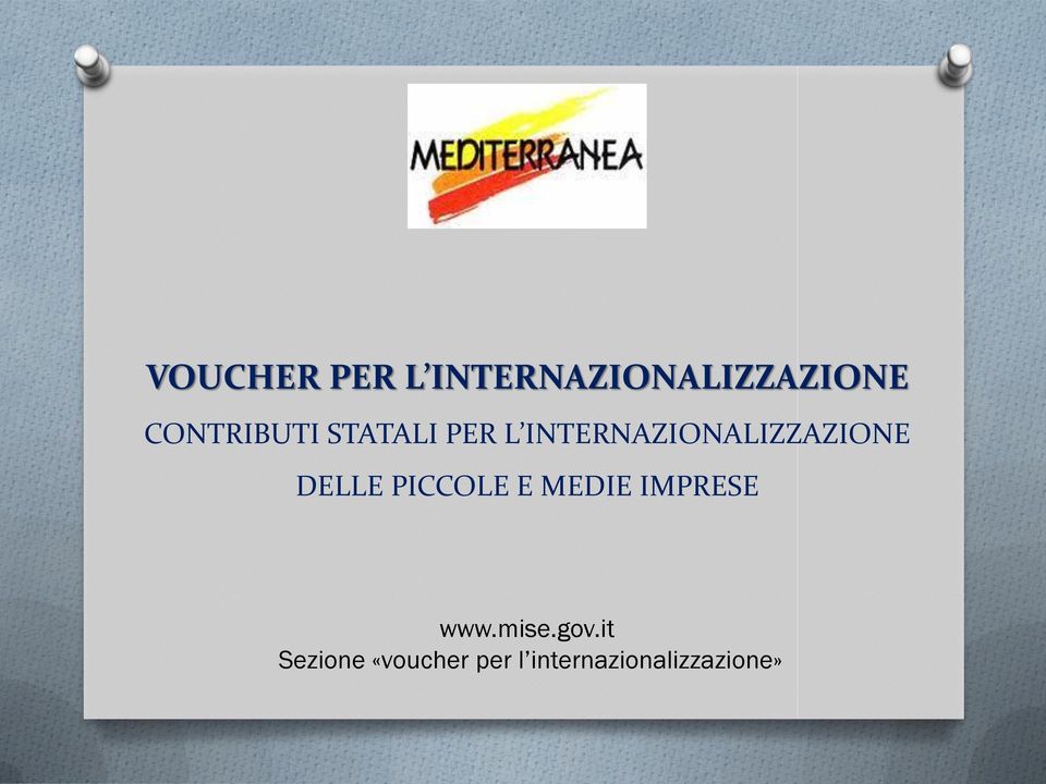 INTERNAZIONALIZZAZIONE DELLE PICCOLE E MEDIE