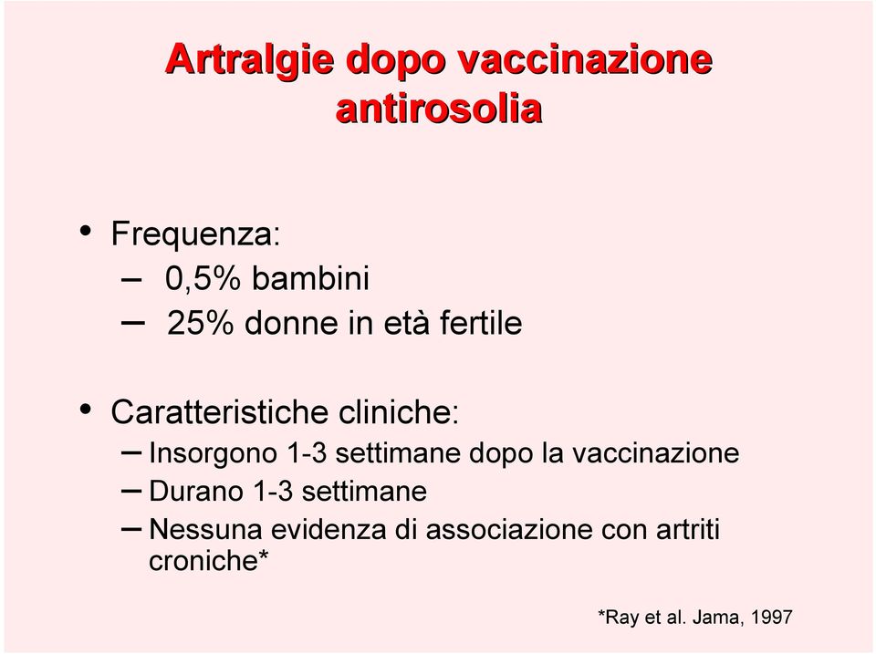 settimane dopo la vaccinazione Durano 1-3 settimane Nessuna