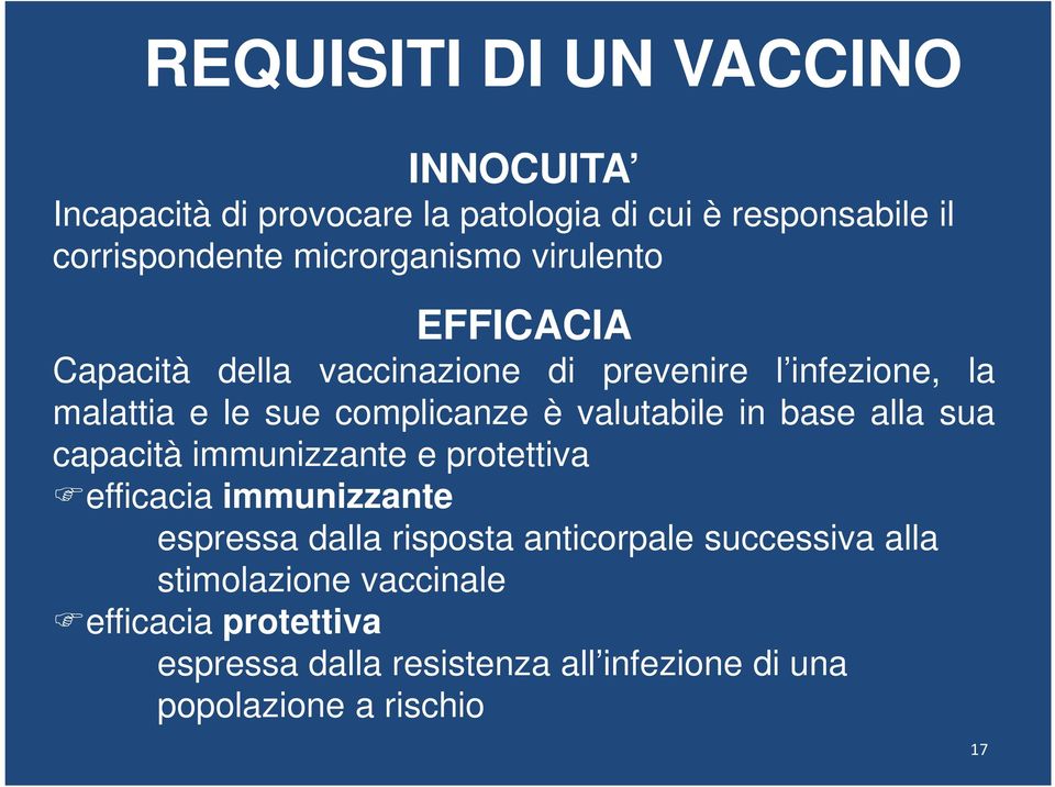 è valutabile in base alla sua capacità immunizzante e protettiva efficacia immunizzante espressa dalla risposta