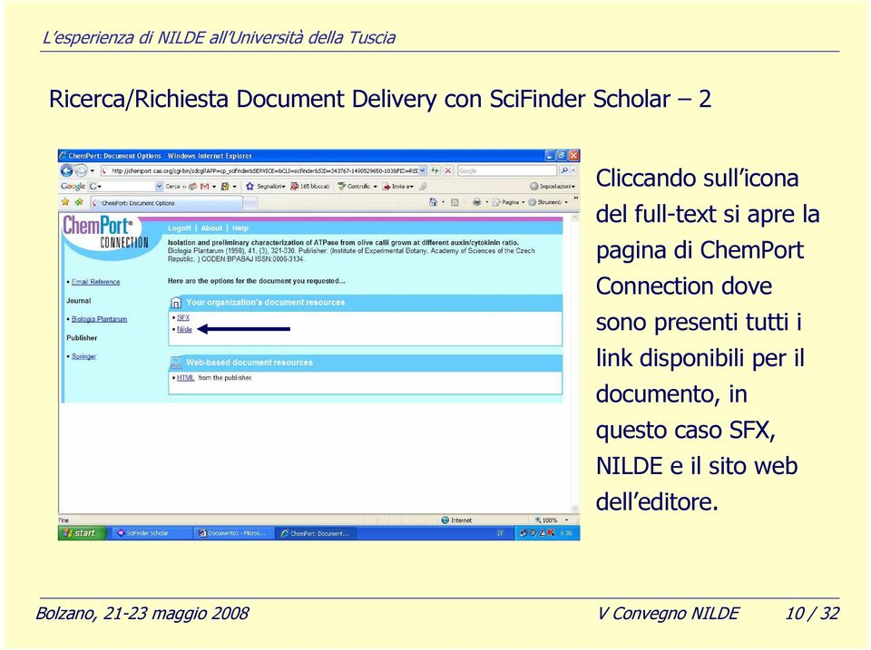 presenti tutti i link disponibili per il documento, in questo caso SFX,